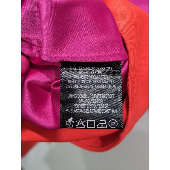 Badgley Mischka Retro Fuchsia Orange Stripe Hem A Line V Back Sleeveless Dress 2 - Picture 10 of 11